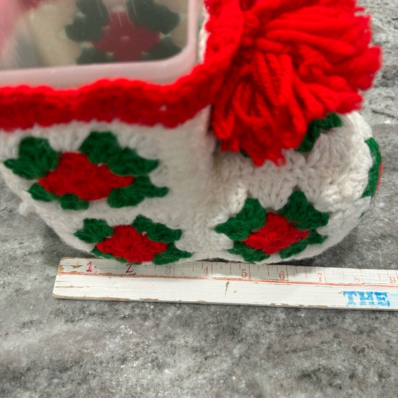 Vintage Granny Square homemade knit Christmas boot container - Picture 8 of 10